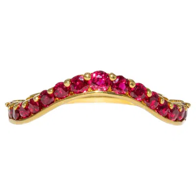 Pre-owned Kurt Wayne Vintage  0.80 Carat Total Round Ruby Wave 18k Yellow Gold Ring