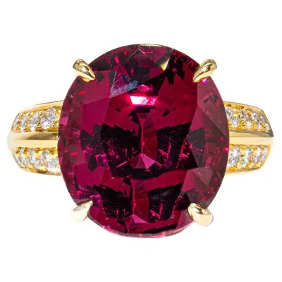 Pre-owned Kurt Wayne Vintage  11.42 Carat Oval Rhodolite And Diamond 18k Yellow Gold Ring