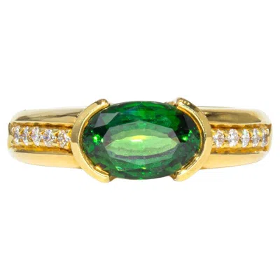 Pre-owned Kurt Wayne Vintage  1.78 Carat Oval Tourmaline And Diamond 18k Yellow Gold Ring