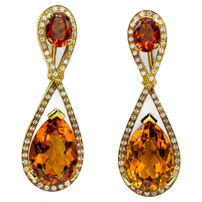 Pre-owned Kurt Wayne Vintage  18k 25.09 Carat Total Citrine And Diamond Drop Earrings In Multi