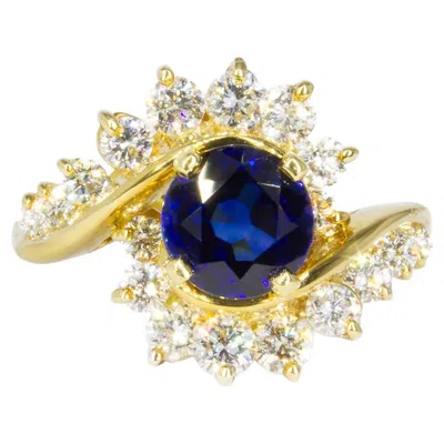 Pre-owned Kurt Wayne Vintage  2.02 Carat Round Sapphire And Diamond 18k Yellow Gold Ring
