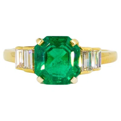 Pre-owned Kurt Wayne Vintage  2.27 Carat Emerald & Diamond 18k Yellow Gold Five-stone Ring