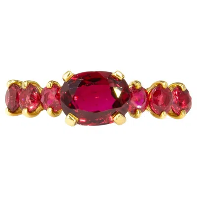 Pre-owned Kurt Wayne Vintage  2.38 Carat Total Oval & Round Ruby 18k Yellow Gold Ring