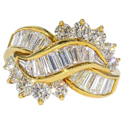 Pre-owned Kurt Wayne Vintage  2.75 Carat Total Diamond 18k Yellow Gold Cocktail Ring