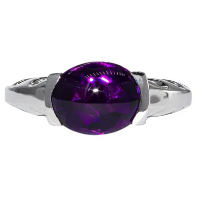 Pre-owned Kurt Wayne Vintage  3.17 Carat Amethyst Cabochon 18k White Gold Ring