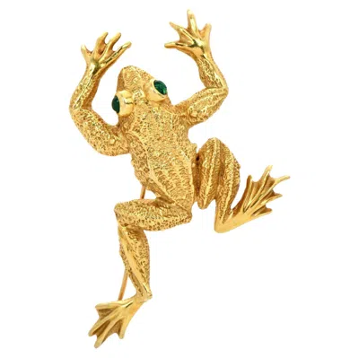 Pre-owned Kurt Wayne Vintage  Emerald 18karat Yellow Gold Frog Brooch Pin