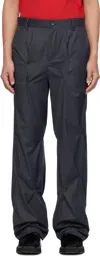 Kusikohc Gray Pinstripe Tailored Rivet Trousers In Black
