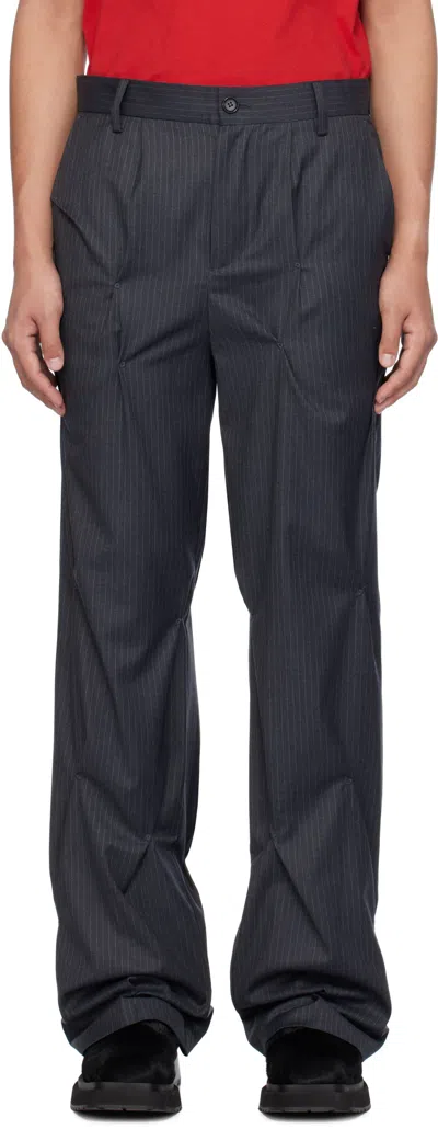 Kusikohc Gray Pinstripe Tailored Rivet Trousers