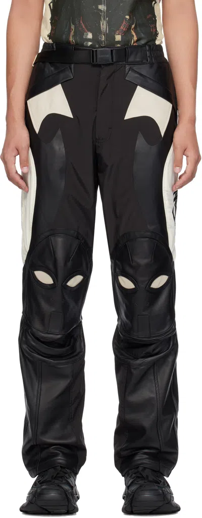 Kusikohc Black & Beige Rider Leather Pants