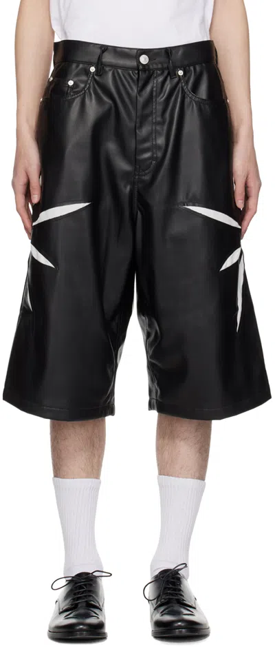 Kusikohc Black Origami Cut-out Faux-leather Shorts In Black/cannoli Cream