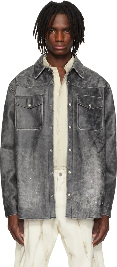 Kusikohc Black Printed Leather Shirt Jacket