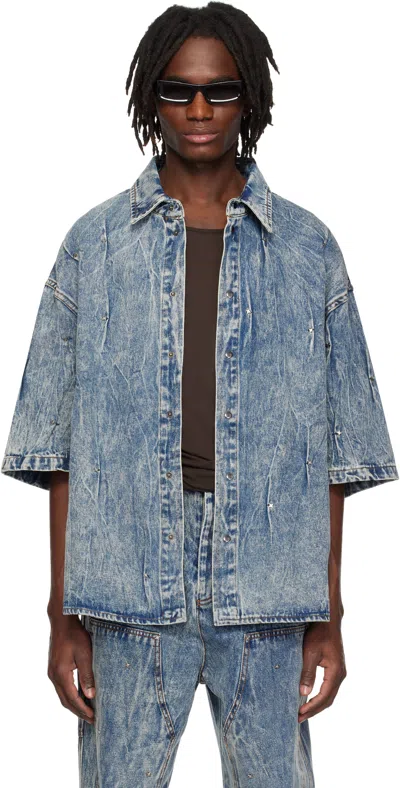 Kusikohc Blue Multi Rivet Denim Shirt In Light Blue