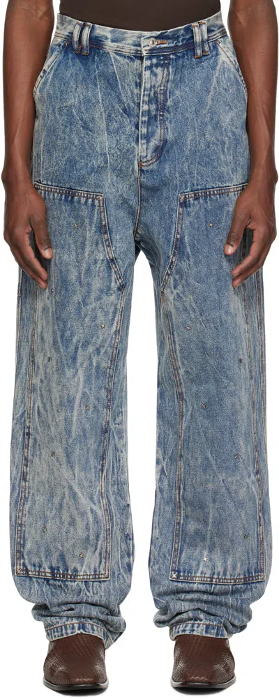 Kusikohc Blue Workwear Multi Rivet Jeans In Light Blue