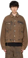 Kusikohc Brown Padded Multi Rivet Denim Jacket In Brown