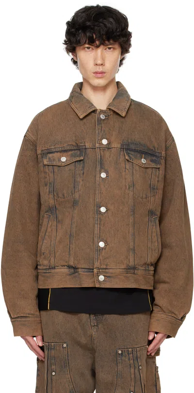 Kusikohc Brown Padded Multi Rivet Denim Jacket