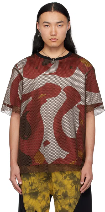 Kusikohc Brown Printed Mesh T-shirt