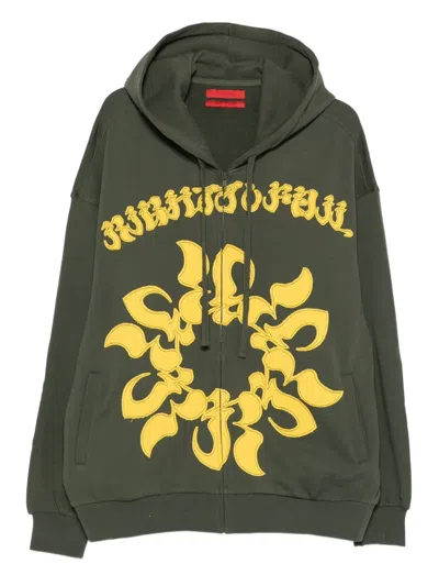 Kusikohc Embroidered Sun Zip-up Hoodie In Green