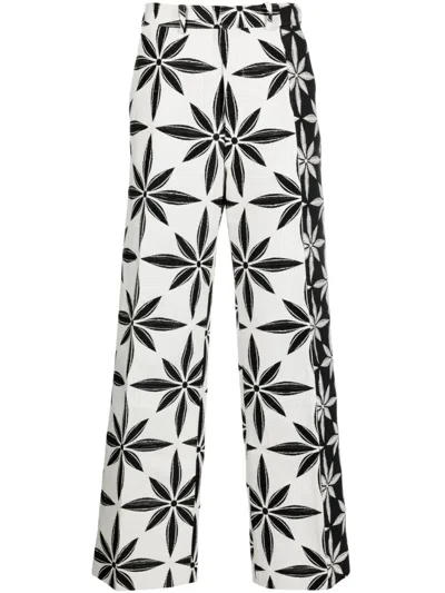 Kusikohc Geometric-print Straight-leg Trousers In Off White