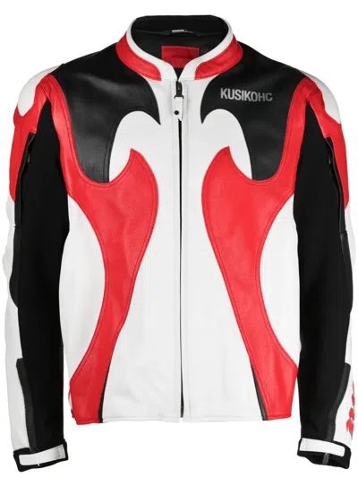 Kusikohc Graphic-print Leather Jacket In Red