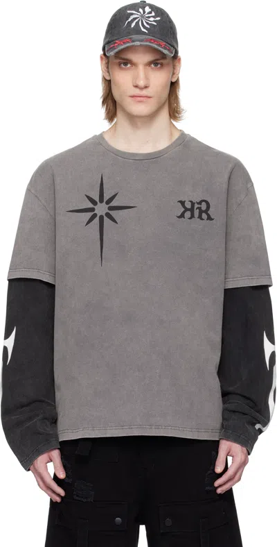 Kusikohc Gray & Black Layered Long Sleeve T-shirt
