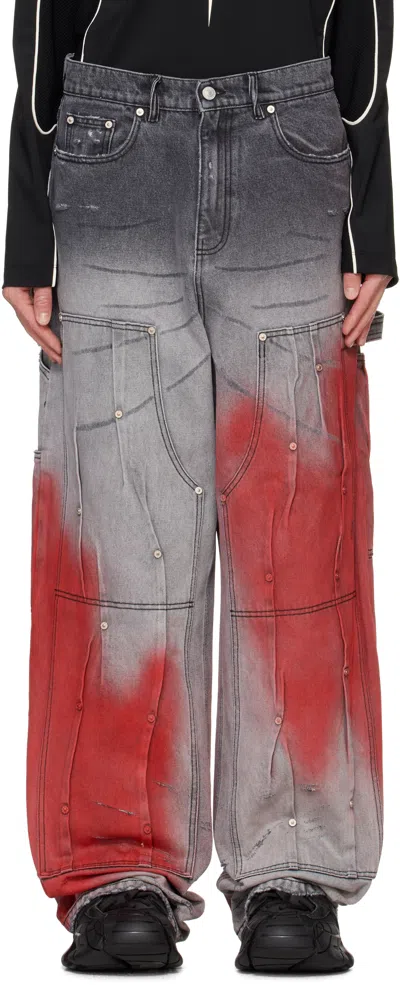 KUSIKOHC GRAY & RED WORKWEAR MULTI RIVET JEANS