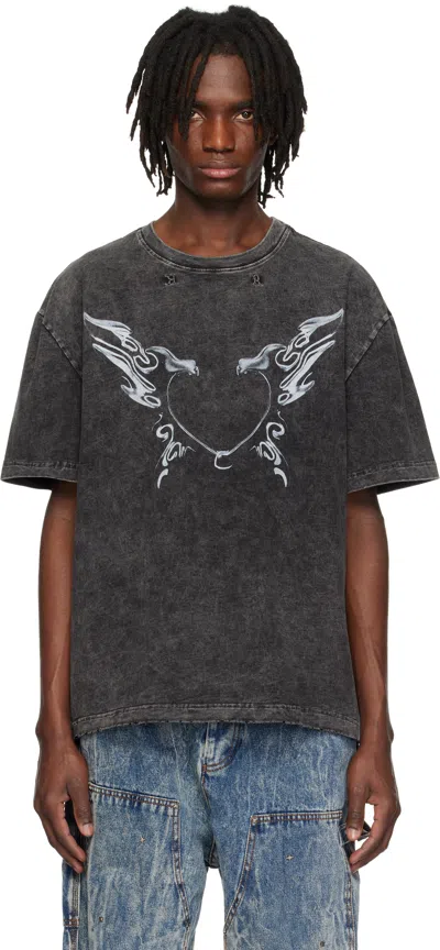 Kusikohc Gray Heart T-shirt In Black