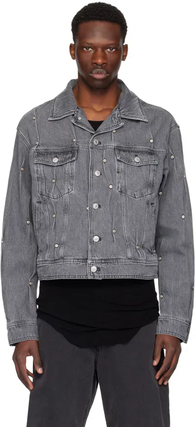 Kusikohc Gray Multi Rivet Denim Jacket In Black