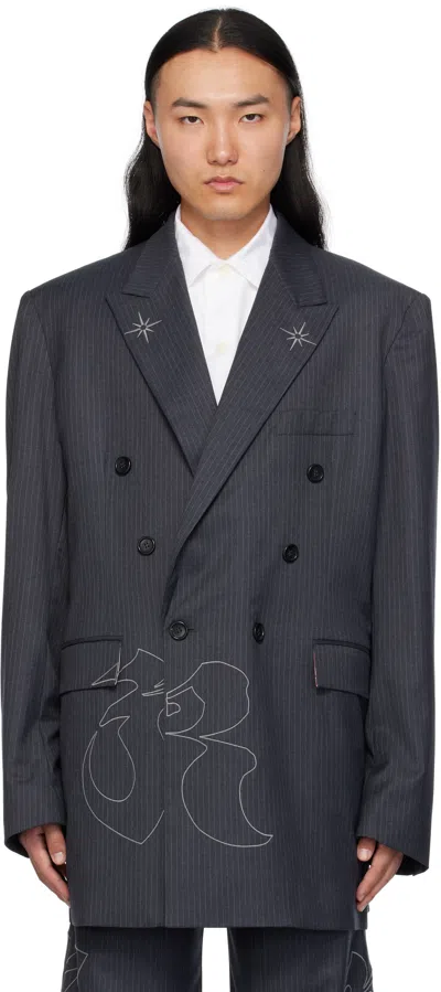 Kusikohc Gray 'right To Fail' Oversized Blazer In Pinstripe
