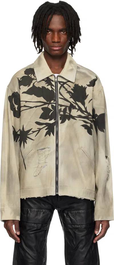 Kusikohc Gray Rose Denim Jacket In Grey