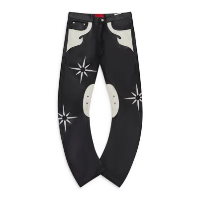 Kusikohc Ksk Flower Rider Faux Leather Black Casual Pants