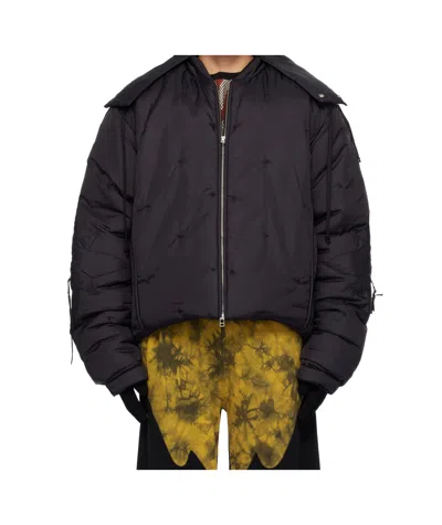 Kusikohc Black Flower Puffer Bomber Jacket