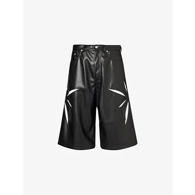 Kusikohc Black Origami Cut-out Faux-leather Shorts In Black/cannoli Cream