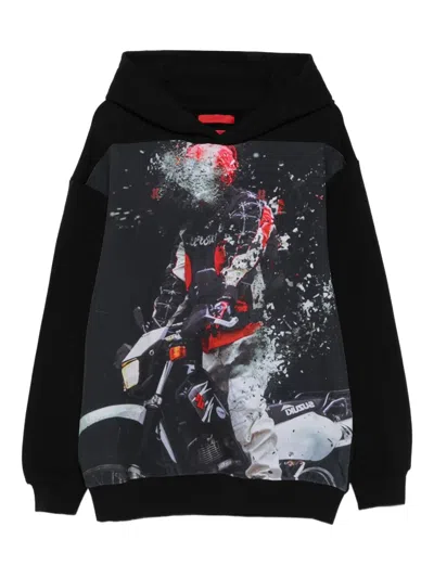 Kusikohc Motorbike-print Star-embellished Hoodie In Black