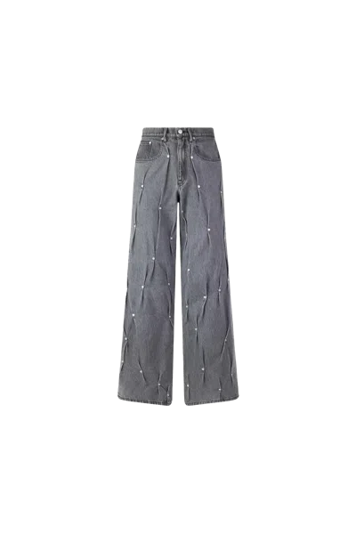 Kusikohc Multi Rivet Denim Pants Gray In Grey