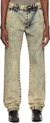 Kusikohc Navy & Beige Washed Jeans In Lime