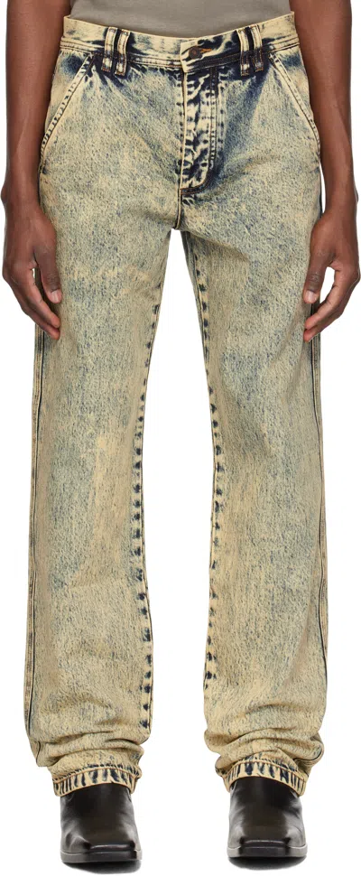 Kusikohc Navy & Beige Washed Jeans In Lime