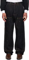 Kusikohc Navy Workwear Multi Rivet Denim Jeans In Black