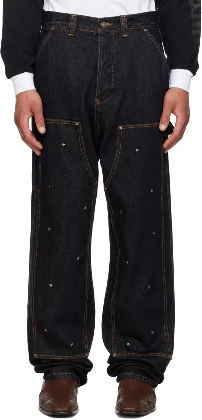 Kusikohc Navy Workwear Multi Rivet Denim Jeans In Black