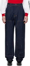 Kusikohc Navy Workwear Multi Rivet Jeans In Blue