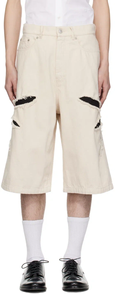 Kusikohc Off-white Origami Cut-out Denim Shorts In Cannoli Cream/black