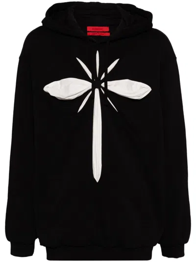 Kusikohc Black Origami Hoodie In Black/white Alyssum