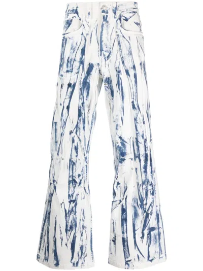 Kusikohc Abstract-print Wide-leg Denim Jeans In White