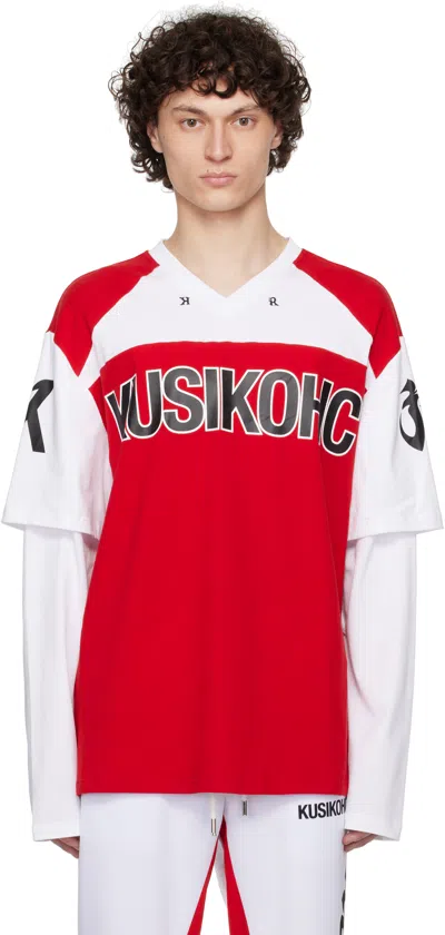 Kusikohc Red & White Baseball Long Sleeve T-shirt In Red White
