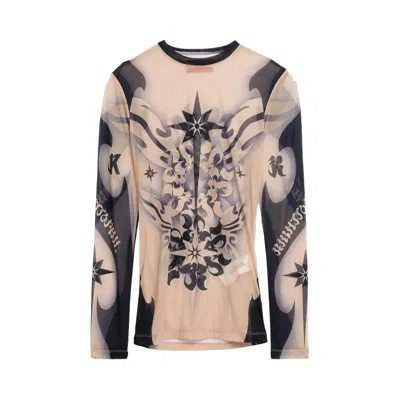 Pre-owned Kusikohc Tattoo Graphic Long-sleeve Mesh Tight Top 'white' | Men's Size Xs