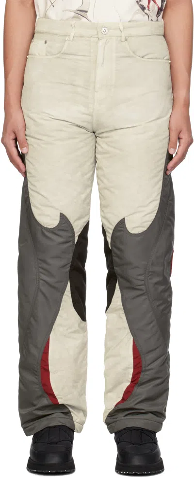 Kusikohc White & Gray Rider Trousers In White And Grey