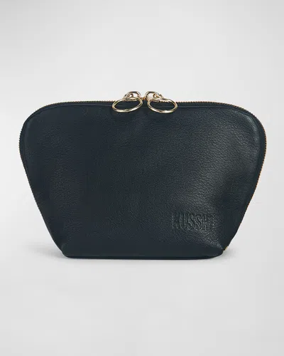 Kusshi Everyday Leather Makeup Bag In Black/leopard Leather