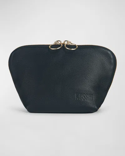Kusshi Everyday Leather Makeup Bag In Blk/pink Leather