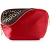 Kusshi Everyday Leather Makeup Bag In Red/leopard Leather