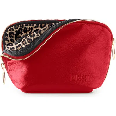 Kusshi Everyday Leather Makeup Bag In Red/leopard Leather