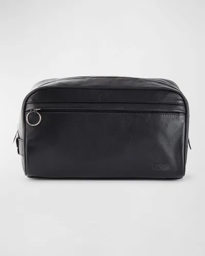 Kusshi Leather Dopp Kit In Black Leather/ Cool Blue